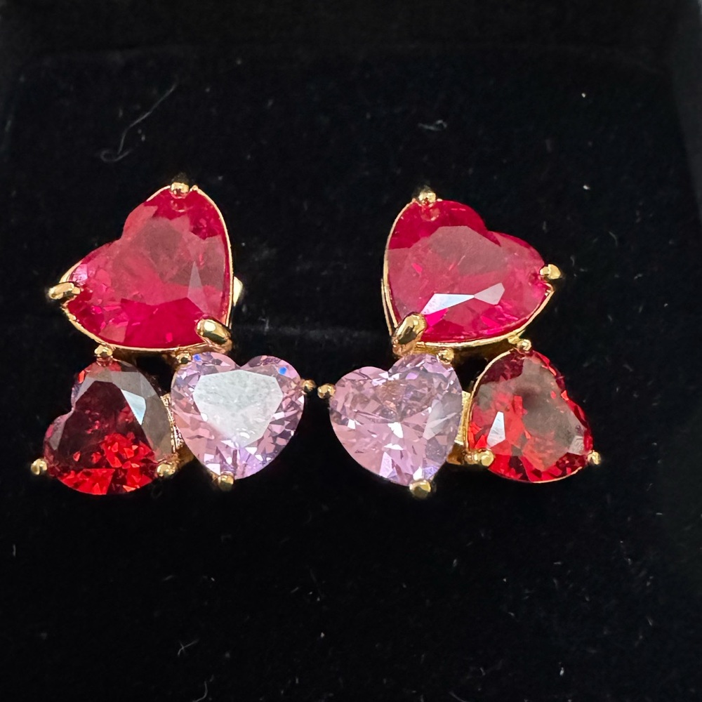 Kate Spade | My Love | 3 Heart Earrings | Post | Pink and Red | 
 Medium
